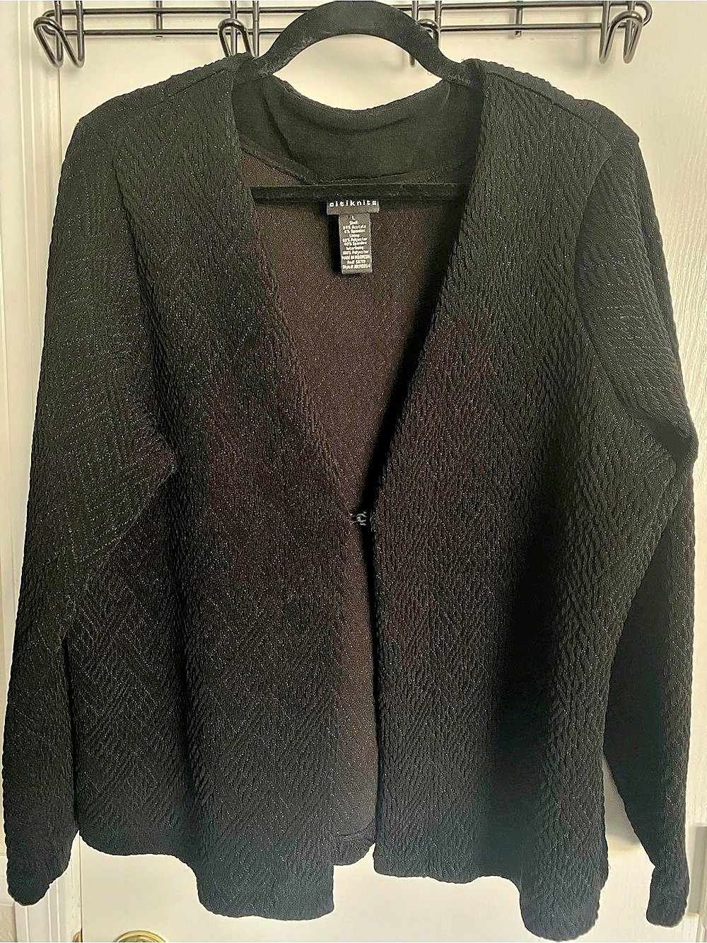 Citiknits Black Textured Diamond Knit Open Front Blazer Jacket Large